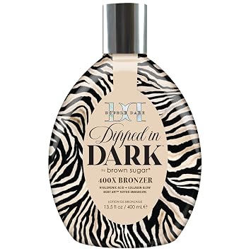 Brown Sugar Dipped in Dark Tanning Lotion, Double Dark 400X Bronzer with Hyaluronic Acid, Collagen & Tattoo Enhancers, 13.5 Fl Oz