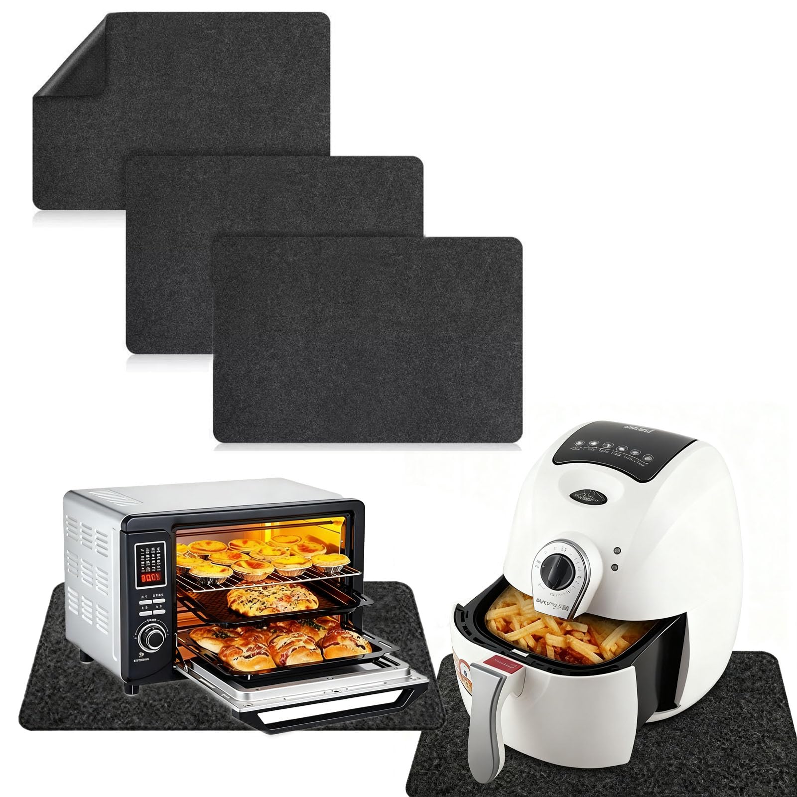 HUIKKJP キッチンシリコン耐熱シート 300℃ 断熱滑り止めマット 調理台保護 3 枚セット（45×30cm・電子レンジ対応）