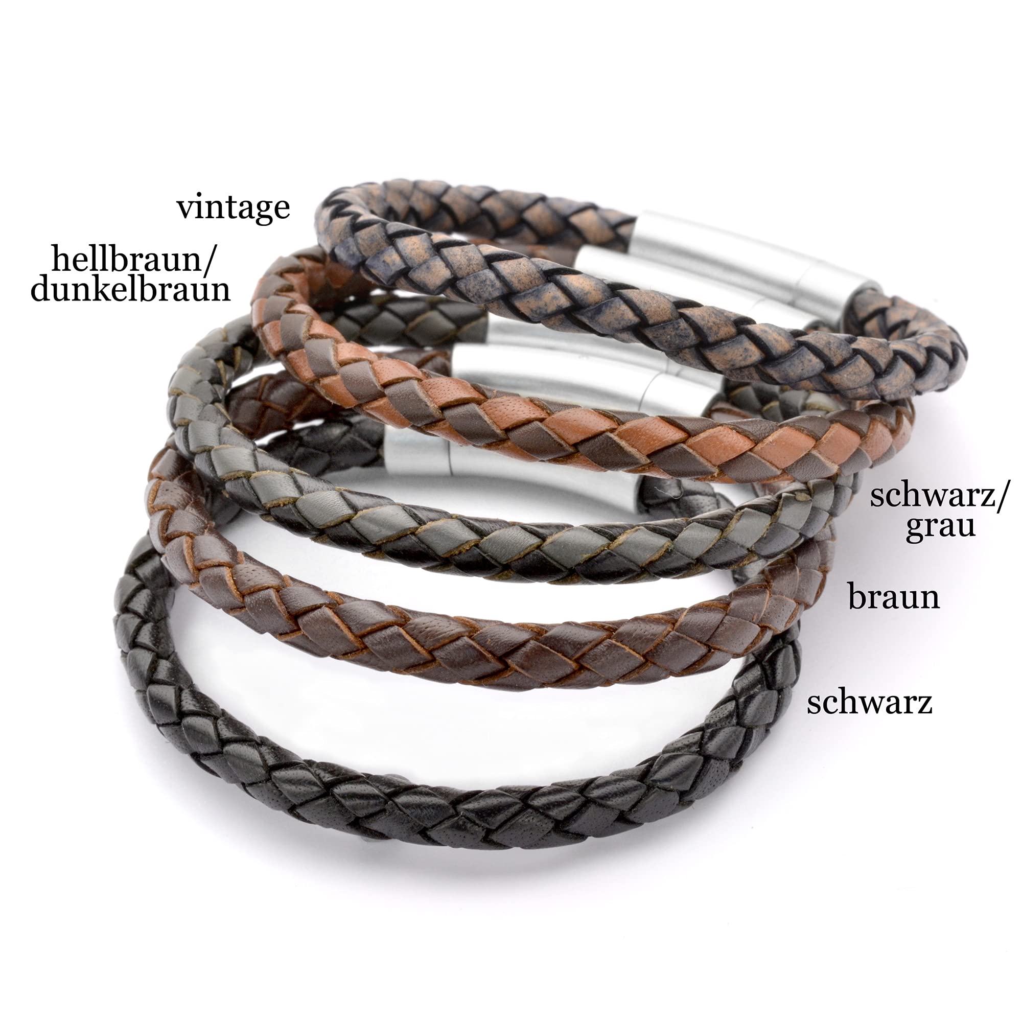 Herren Armband Männer Gravur Leder Silber LOOP MEN STAR Black Lederarmband Wunschtext personalisiert