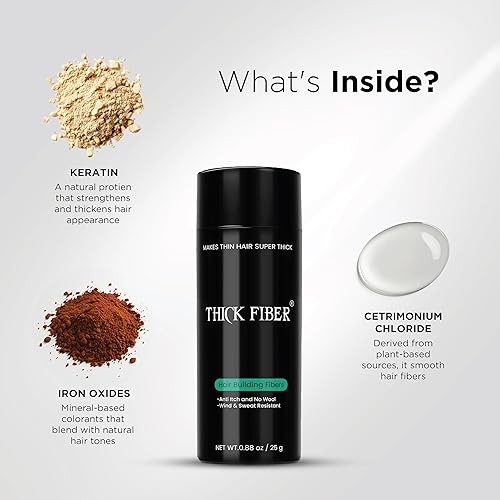 Miniatura 8 de THICK FIBER Fibras capilares para cabello fino y puntos calvos (marrón oscuro, paquete de 2)  Botella de 0.88 oz  Oculta la pérdida de cabello en