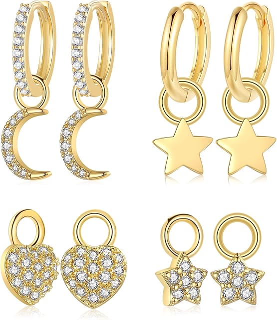 CERSLIMO Silver Dangle Hoop Earrings for Womens Girls - 2 Pairs Silver Earrings & 4 Pairs Silver Dangle Pendants | S925 Sterling Silver Earrings With Dangle Drop Cubic Zirconia Earrings Set