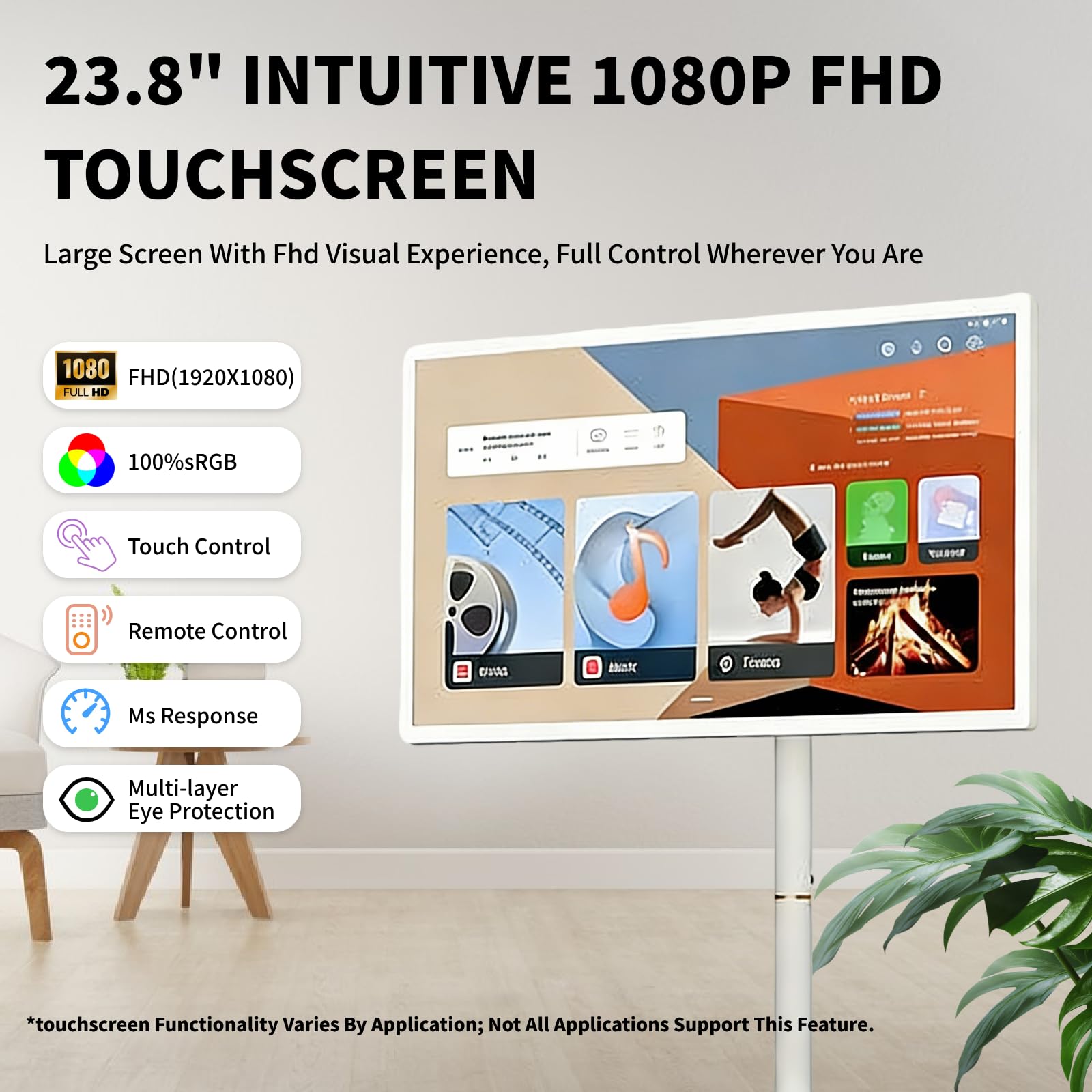 TV Touchscreen Senza Fili su Ruote 23,8"/32", Batteria 10000/15000mah, Touch, Proiezione Wireless, Inclinazione 20° E Regolazione Altezza, Fotocamera 13 MP Integrata E Microfono 23.8"
