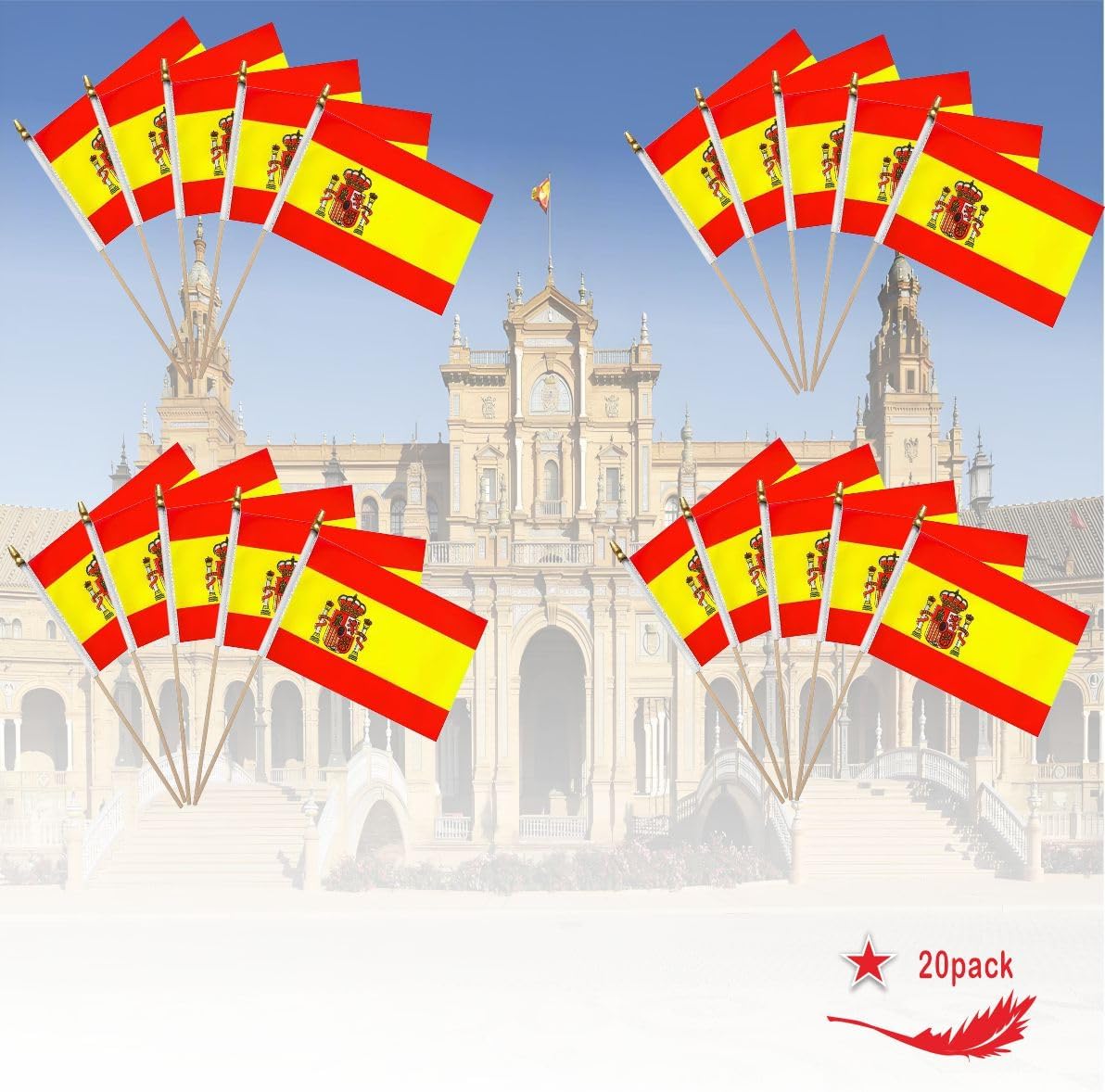 20 Pack Spain Flags Spanish Stick Flag Small Mini Handheld Flags with 12.6inch Wooden Poles for National Day,World Cup,Sports Events, Party Decorations (5×8 Inches) - Image 8