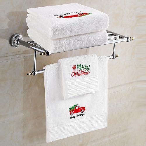 Miniatura 2 de Paquete de 2 toallas de mano de Navidad para camión, árbol de Navidad, 100% algodón, bordadas, decoración de lujo de primera calidad, juego de