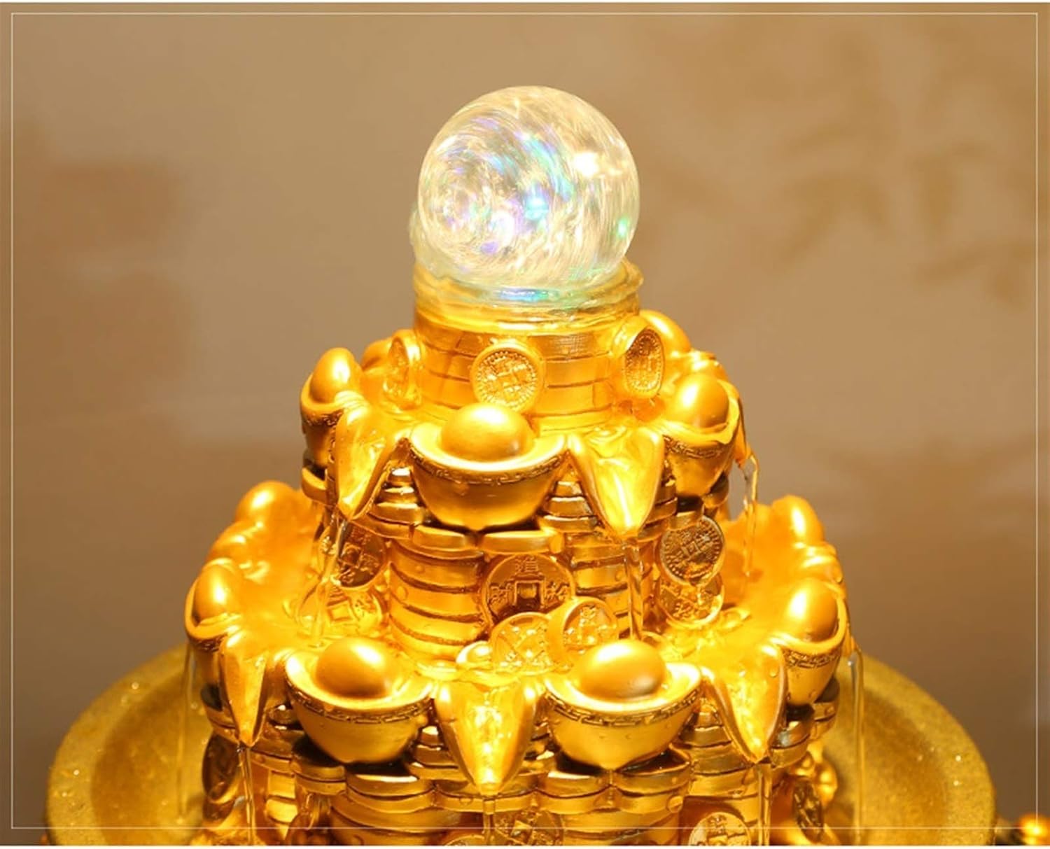 Tabletop Fountain Golden Cornucopia Desktop Waterfall Fountain Wealth Lucky Decoration Indoor Fountain 30cm×24cm×26cm Desktop Fountain