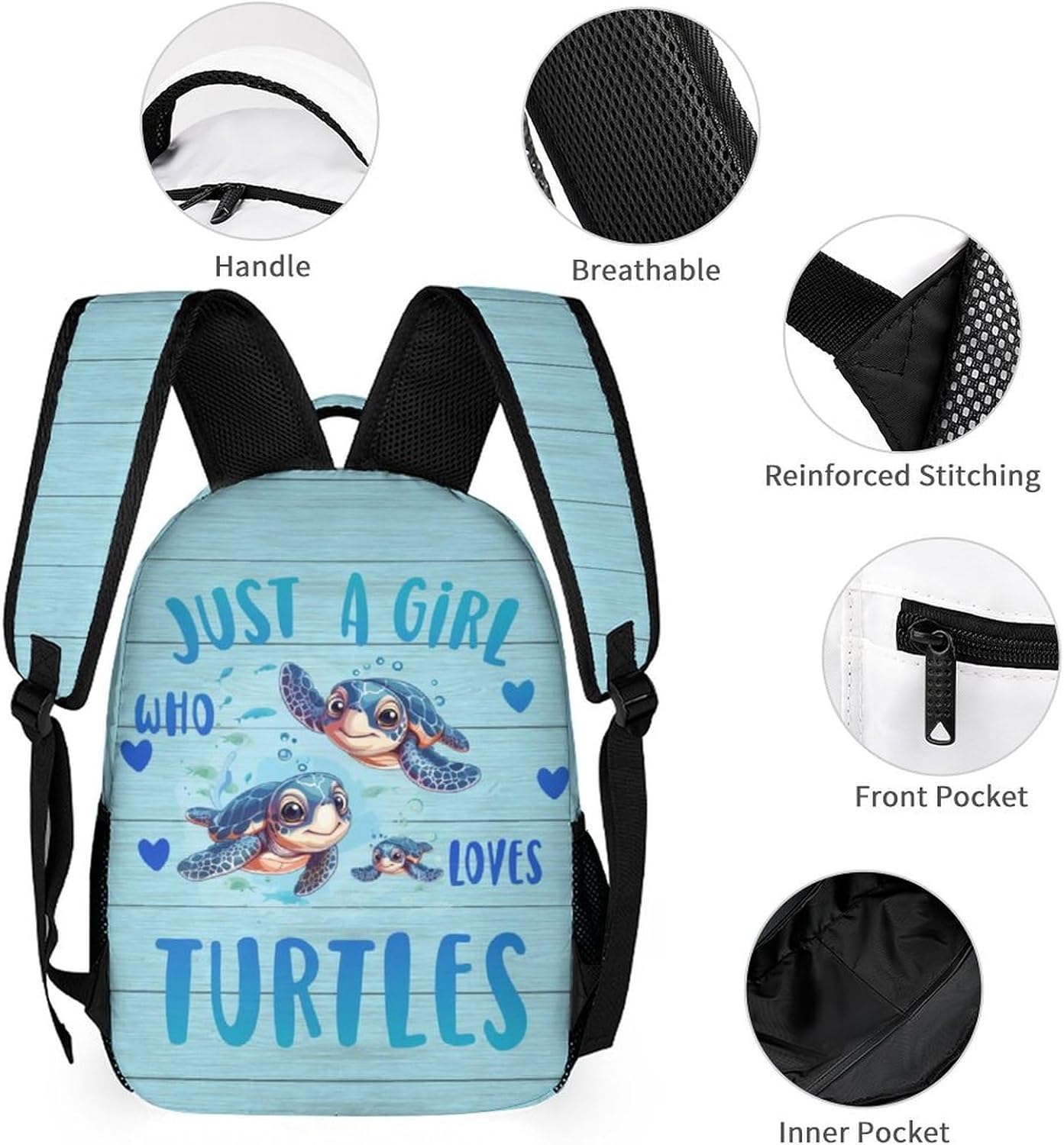 Sea Turtle Backpack with Lunch Box & Pencil Case, 16 Inch Cute Sea Turtle Themed Bookbag, Adjustable Lightweight Large Capacity, Colorful Backpack Set for Kids Girls Boys School - Image 3