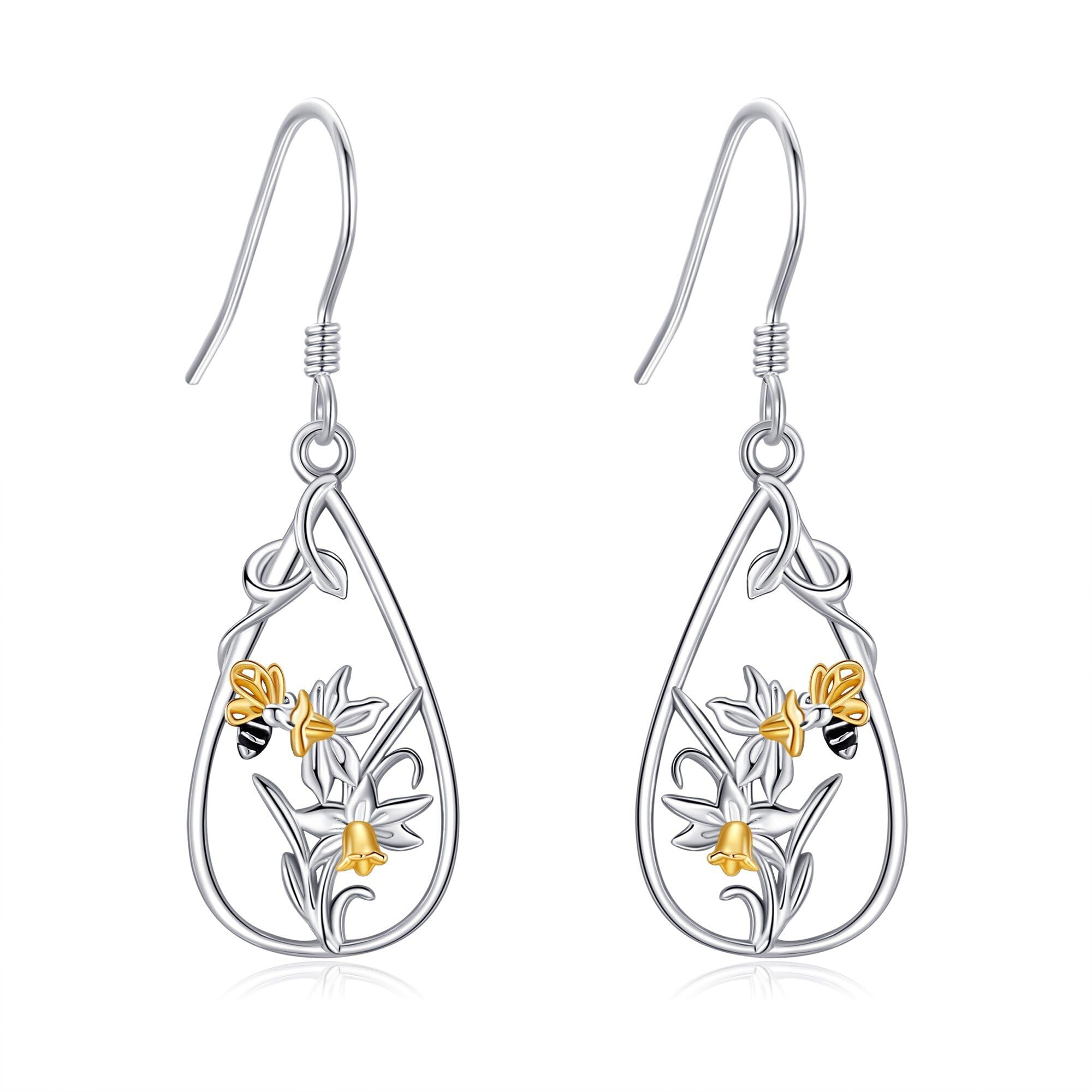 Boucles d'oreilles jonquilles pendantes argent 925 pour femme et fille - 7