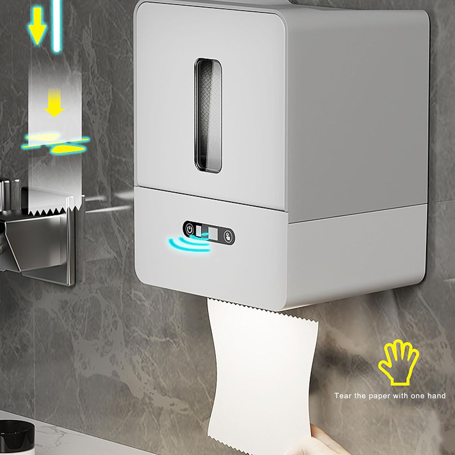Automatic Touchless Paper Towel Holder with Motion Sensors for Commercial Kitchen Bathroom Cabinet Mount Battery Powered Under Counter Mounted Paper Towel Holder