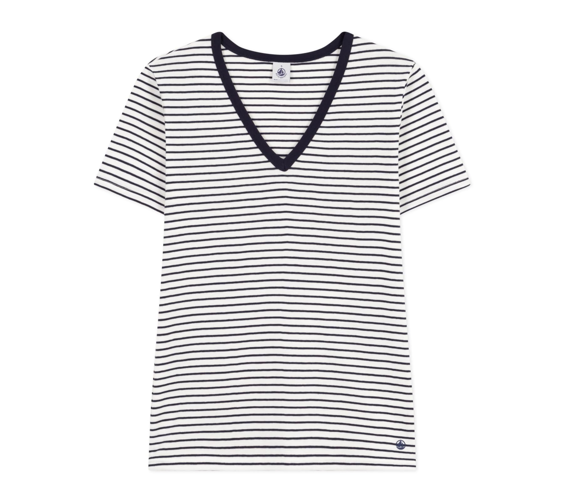 Petit Bateau Women’s A0a1h Short Sleeve T-Shirt, White/Blue, XS