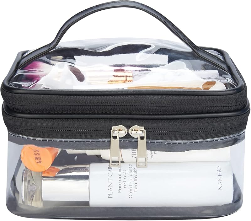 Necessaire transparente de PVC HAOGUAGUA com 2 compartimentos e zíper, preta