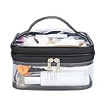 Double Layer Clear Cosmetic Bag Makeup Bag, Waterproof Travel Toiletry Bag, Transparent PVC Hair & Nail Accessories Pouch Beach Bag Organizer (Black)