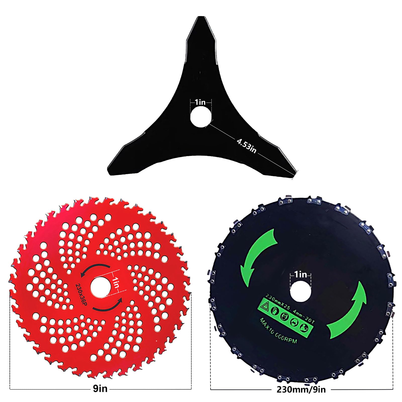 Set di lame per decespugliatore con kit adattatore, 22,9 cm, 20 denti, con punta in carburo da 22,9 cm, 36 denti, in acciaio al carbonio da 25,4 cm, lame a 3 denti con lime per decespugliatore e