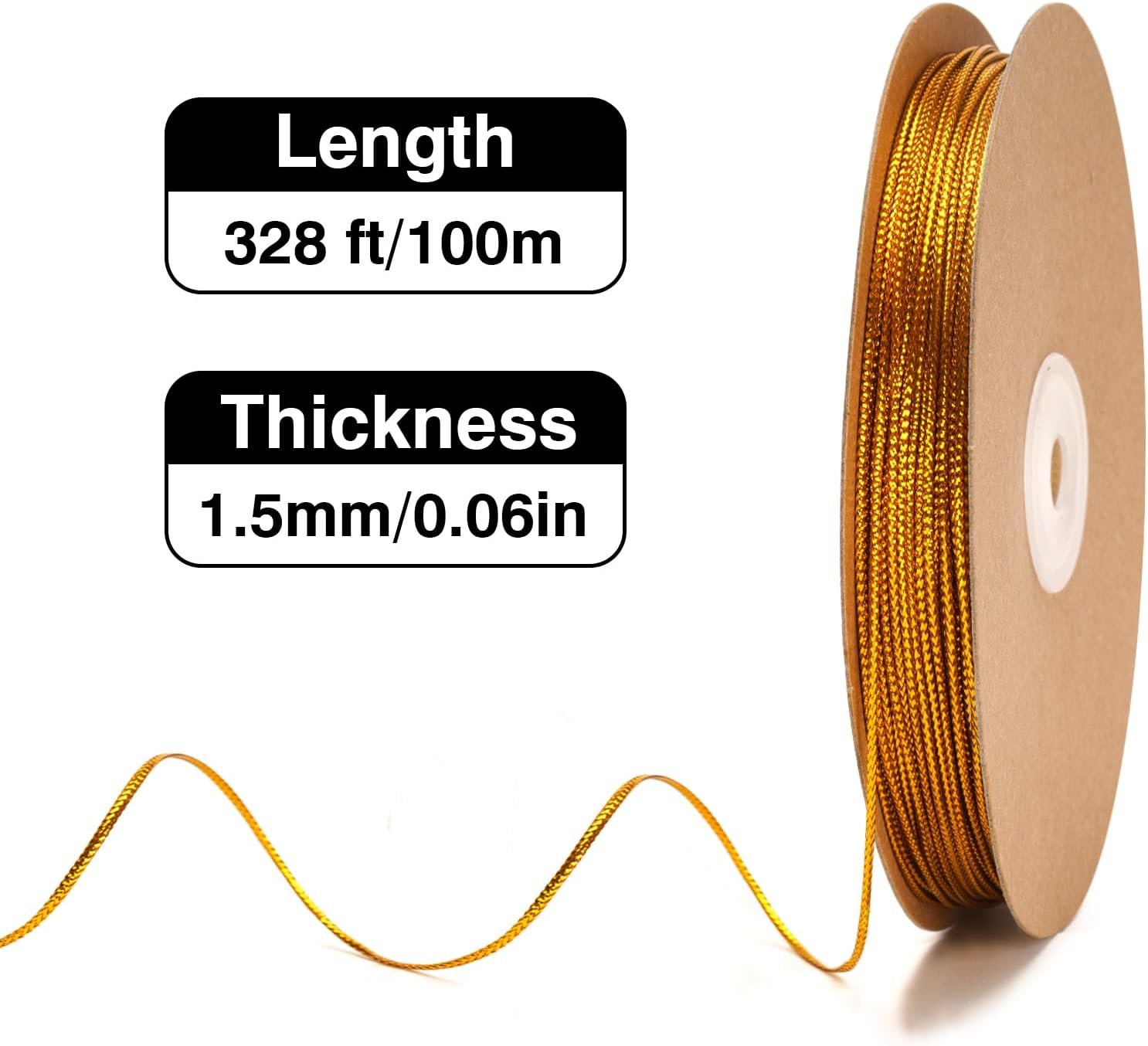 KINGLAKE Gold String Metallic Twine - 1.5mm 328 Feet Gold String for Crafts Christmas String Glitter Decorative Cord for Gift Wrapping Christmas Decorations Tags Ornaments