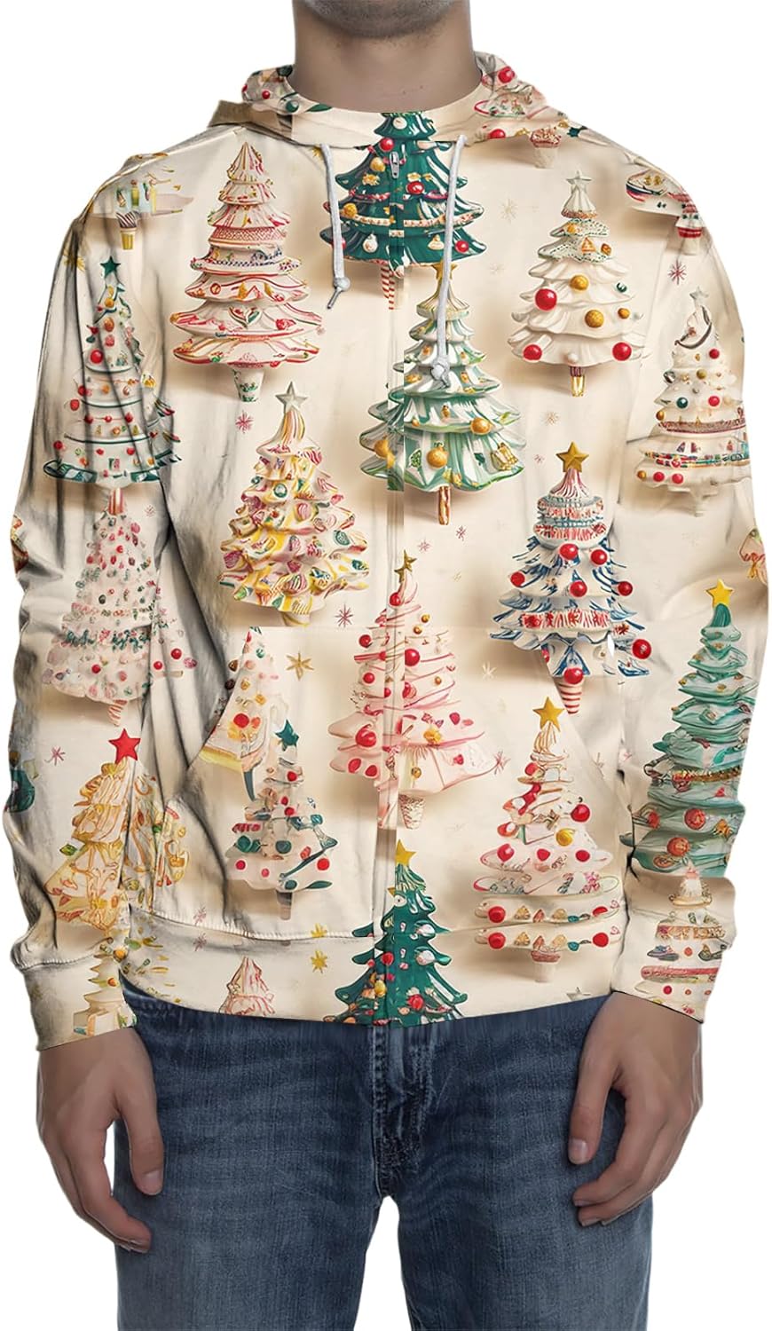 Men's Christmas Zip Up Hoodies Funny Drawstring Pullover Hoodie with Pocket - Image 2