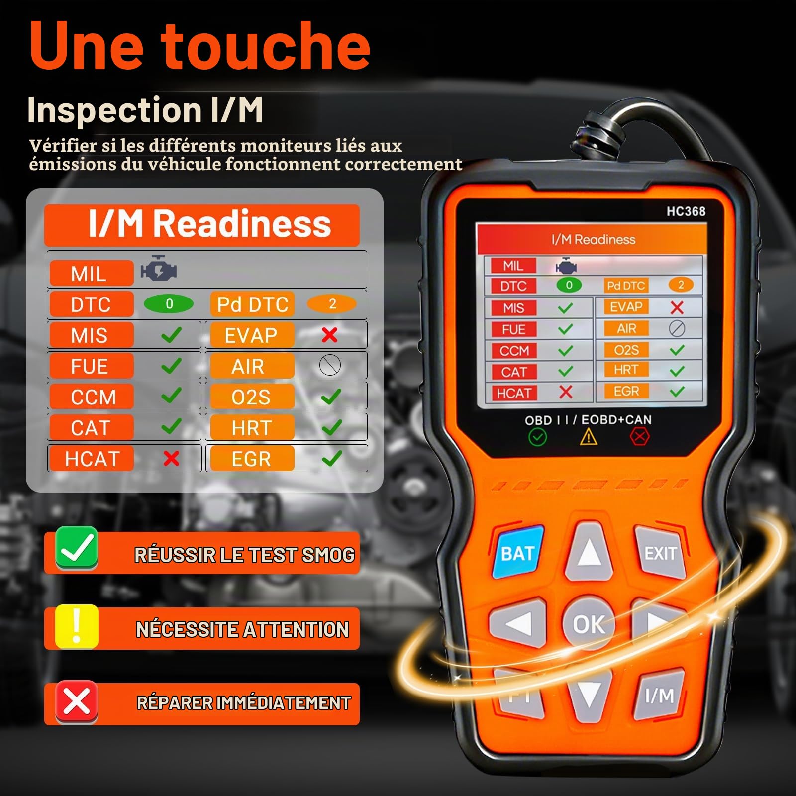 OBD2 Diagnostic Auto Valise Voiture,OBD2 Valise Diagnostic Auto Multimarque Français,Lecteur de Codes de Panne Moteur pour BMW Peugeot VW Audi Tous Les Véhic (HC368)