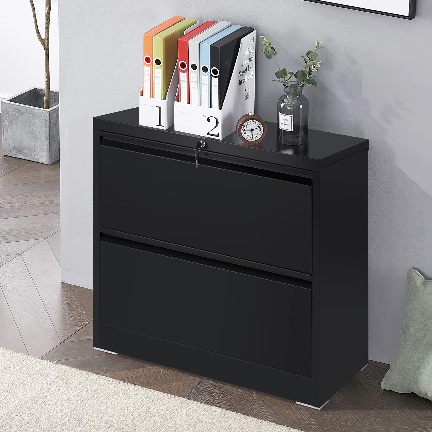 Lateral File Cabinet with Lock, 2 Drawer Black Lateral Filing Cabinet, Metal Steel Black File Cabinets for Home Office, INTERGREAT : Everything Else