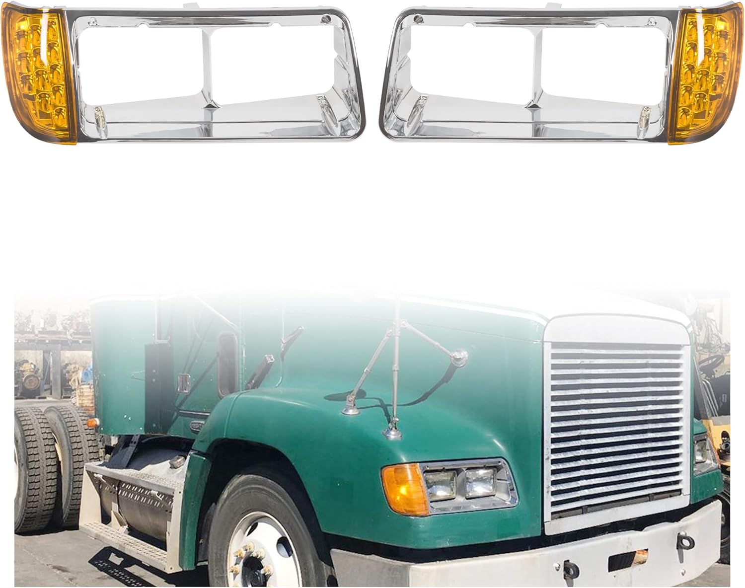 ECOTRIC Headlight Bezel Compatible With 1988-2002 Freightliner FLD120 FLD120SD models 3 wires LED Turn Signal Lamp Light- Replace For A06-20738-000 A06-20738-001