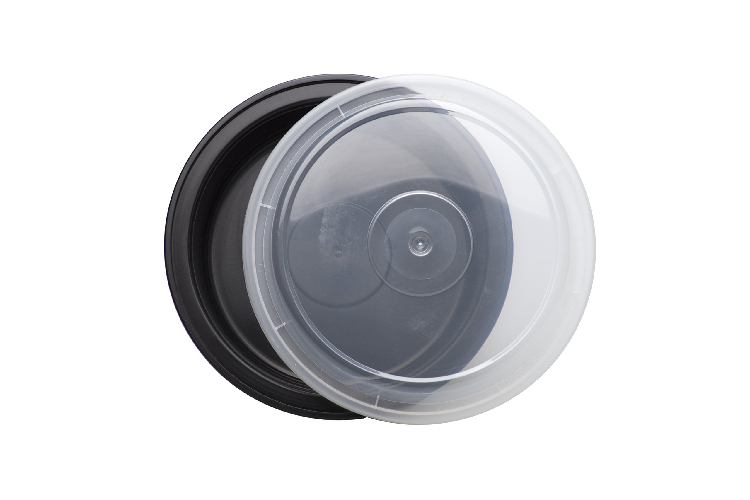 SafePro 24 oz. Black Round Microwavable Container with Clear Lid, Lunch Bento Box, (Case of 100)