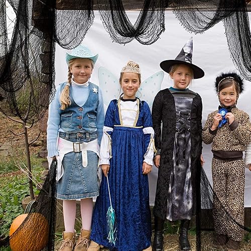 Miniatura 26 de Paquete de 6 paños espeluznantes negros de Halloween, decoraciones de Halloween, 30 x 72 pulgadas, tela espeluznante para casa encantada