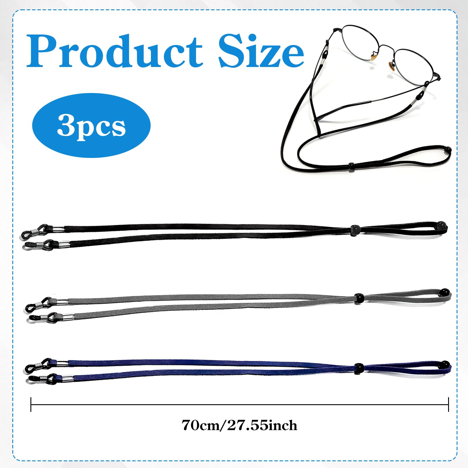 TecoKart® 3 Pieces Specs Holder Strap, Spectacle Chain for Women Glasses, Adjustable Sunglasses Lanyard Neck Holders Cord Retainer, Unisex Anti-slip Eyeglass Eyeglass Chains - Image 2 thumbnail