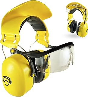 GROGGLE Combination Eye and Ear Protection, Features Protective Shield, Safety Glasses and Earmuffs, Fit Medium, Passive Reduction NRR 26 dB (Yellow)