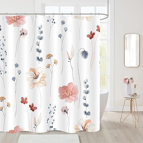 Miniatura 9 de Gibelle Cortina de ducha con diseño floral de acuarela, cortina de ducha de flores azules y amarillas para baño, juego de cortina de ducha de tela