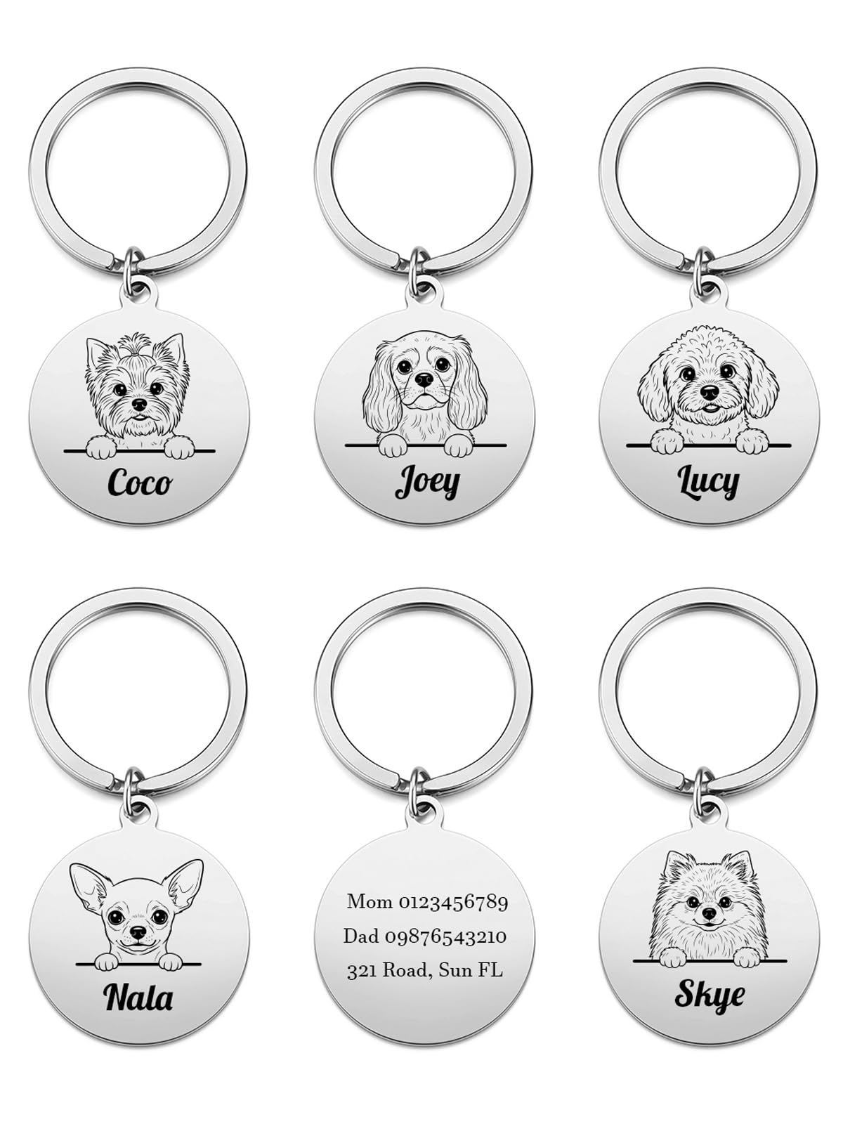 Jovivi Personalised Dog Tags for Dogs Pets, Engraved Dog Name ID Tags, Stainless Steel Dog Identity Tag for Doggy Puppy Accessories Gifts for Dogs Mum Dad