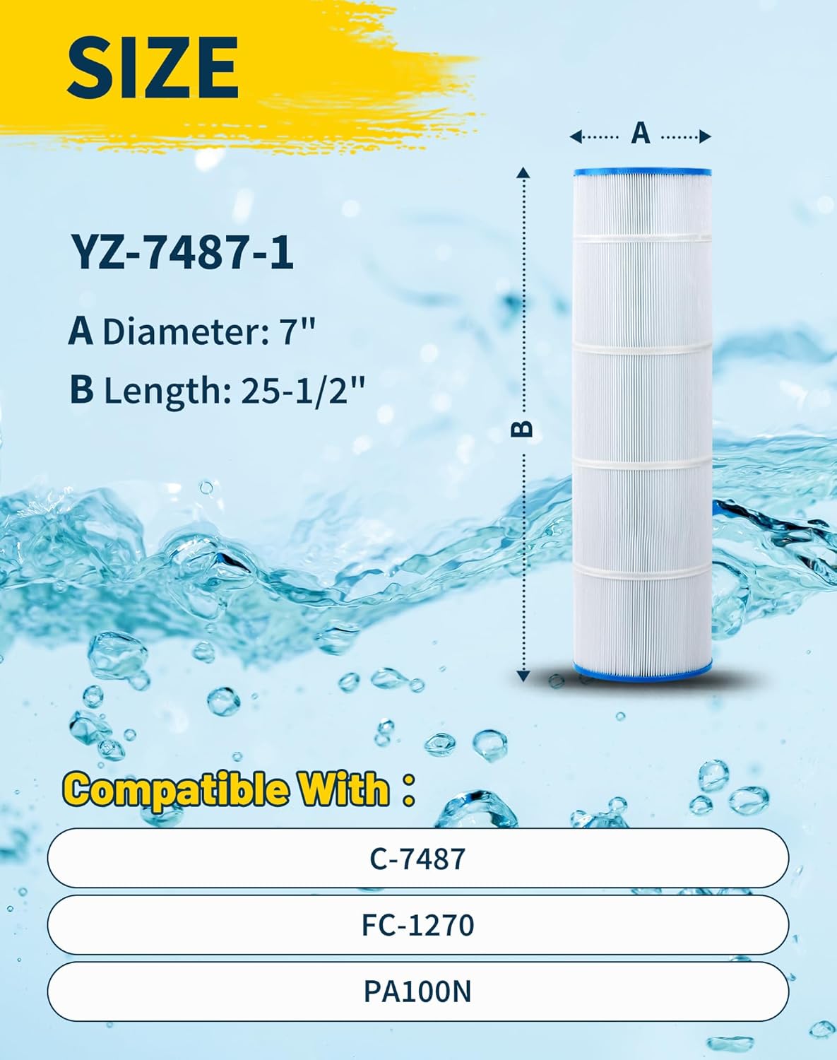 Swimming Pool Filter Replaces for Unicel C-7487, Filbur FC-1270, CX870RE, SwimClear C4020,C4000S, PA100N, 100 Sq. Ft Pool Filter Cartridge, 1 Pack