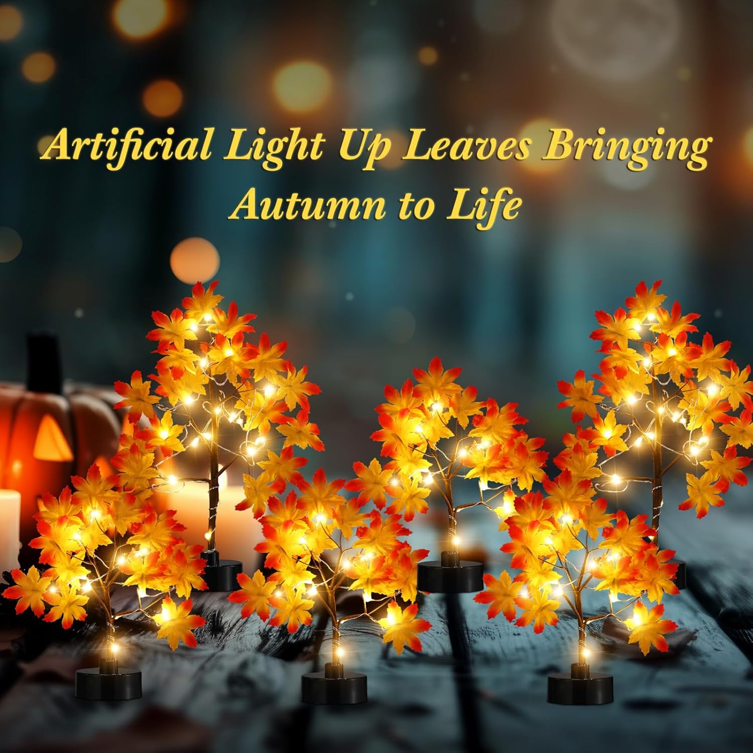 Coume 6 Pack Thanksgiving Decorations Small Fall Lighted Maple Tree 6inch 8inch 18 LED Light up Table Artificial Autumn Centerpiece Wedding Party Gift for Home Fireplace Harvest Tabletop Indoor Decor