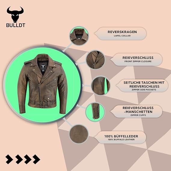 BULLDT Brando Motorcycle Jacket Rocker Jacket Chopper Leather Jacket Retro Vintage