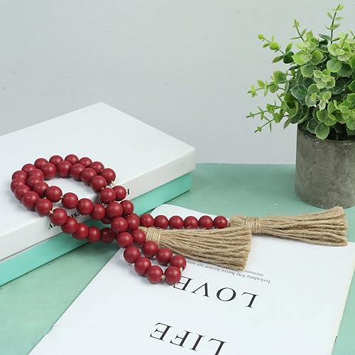 Miniatura 10 de Guirnalda de cuentas de madera de 39 pulgadas con borlas, cuentas de oración versátiles, estilo bohemio y chic para colgar en la pared, decoración