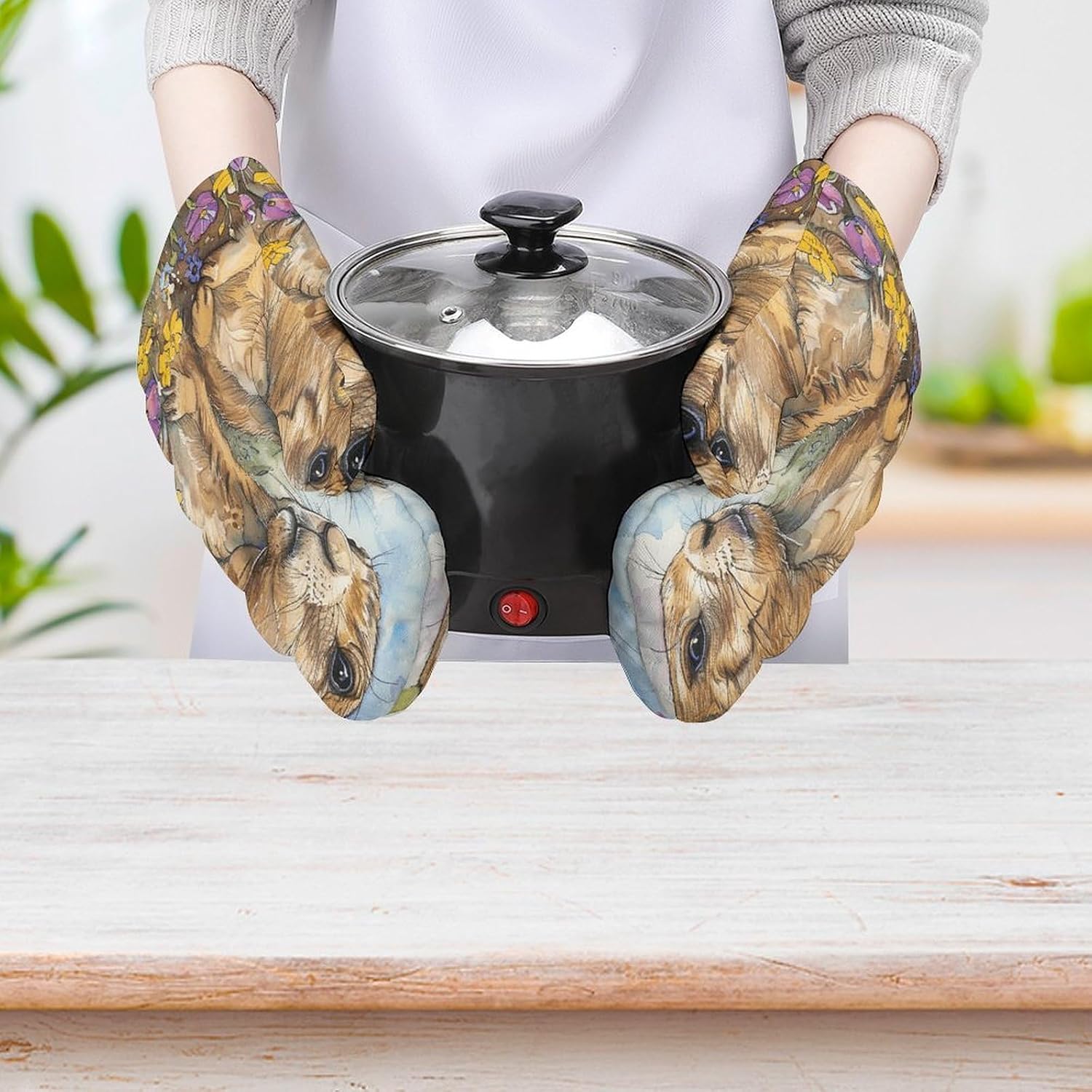 2 Pcs Oven Mitts Heat Resistant Kitchen Gloves Soft Safety Two Prairie Dogs Oven Glove for Microwave, Barbecue
