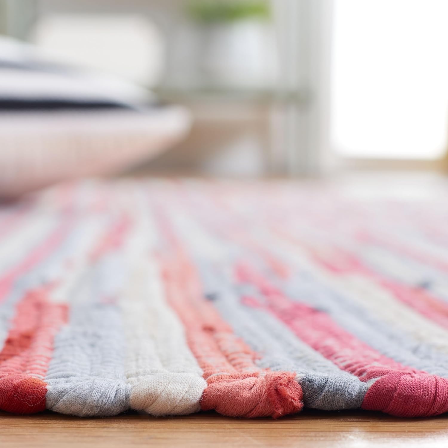 SAFAVIEH Rag Rug Collection Runner Rug - 2'3" x 6', Red & Multi, Handmade Boho Stripe Cotton, Ideal for High Traffic Areas in Living Room, Bedroom (RAR129R)