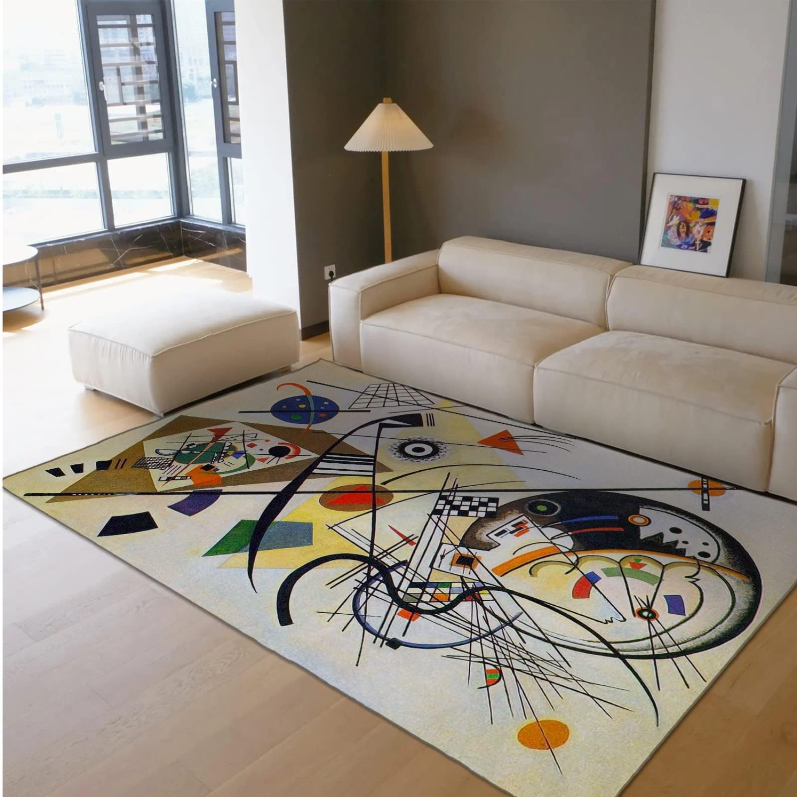 Art Abstract Expressionism Artwork Tapis de Salon 150x180cm Tapis Beige Intérieur, Tapis Abstrait Géométrique Figure, Antidérapant Doux Tapis de Sol pour Cuisine, Salle de Bain, Chambre