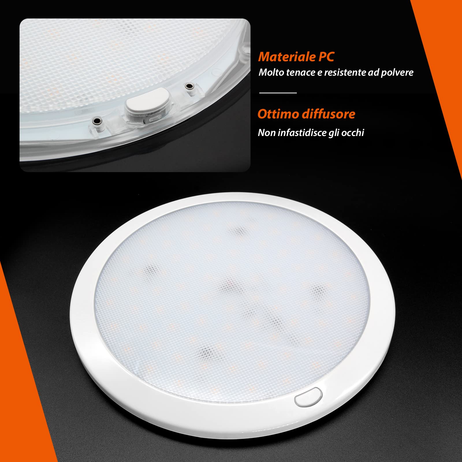 Dream Lighting Plafoniera LED 12V Dimmerabile 21,6cm 14W Due Colori Bianco Caldo e Blu per Camper Barca