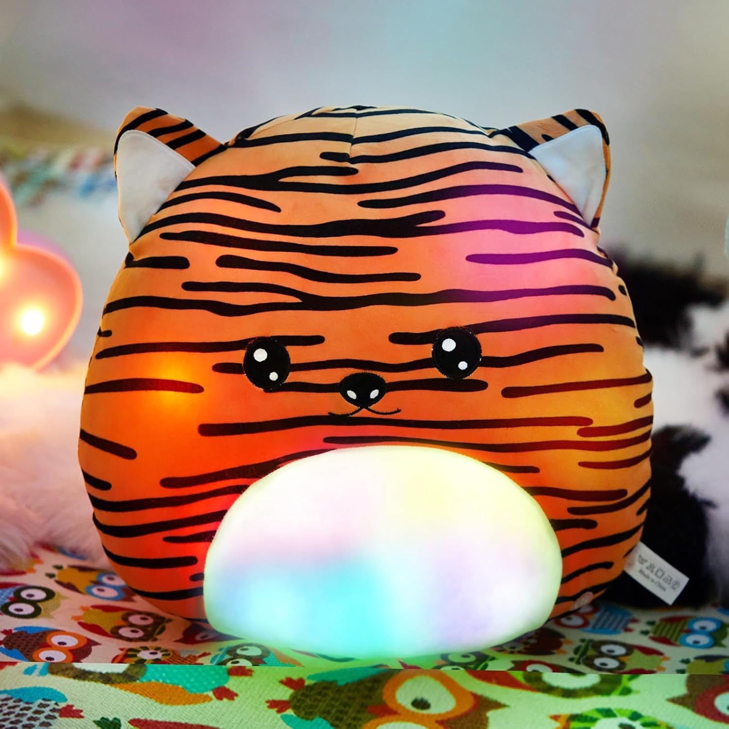 LED Tiger Plush Pillow Tiger Stuffed Animal Plush Toy Plushie Toy Squishy Pillow Birthday Christmas Valentine Gift for Kids