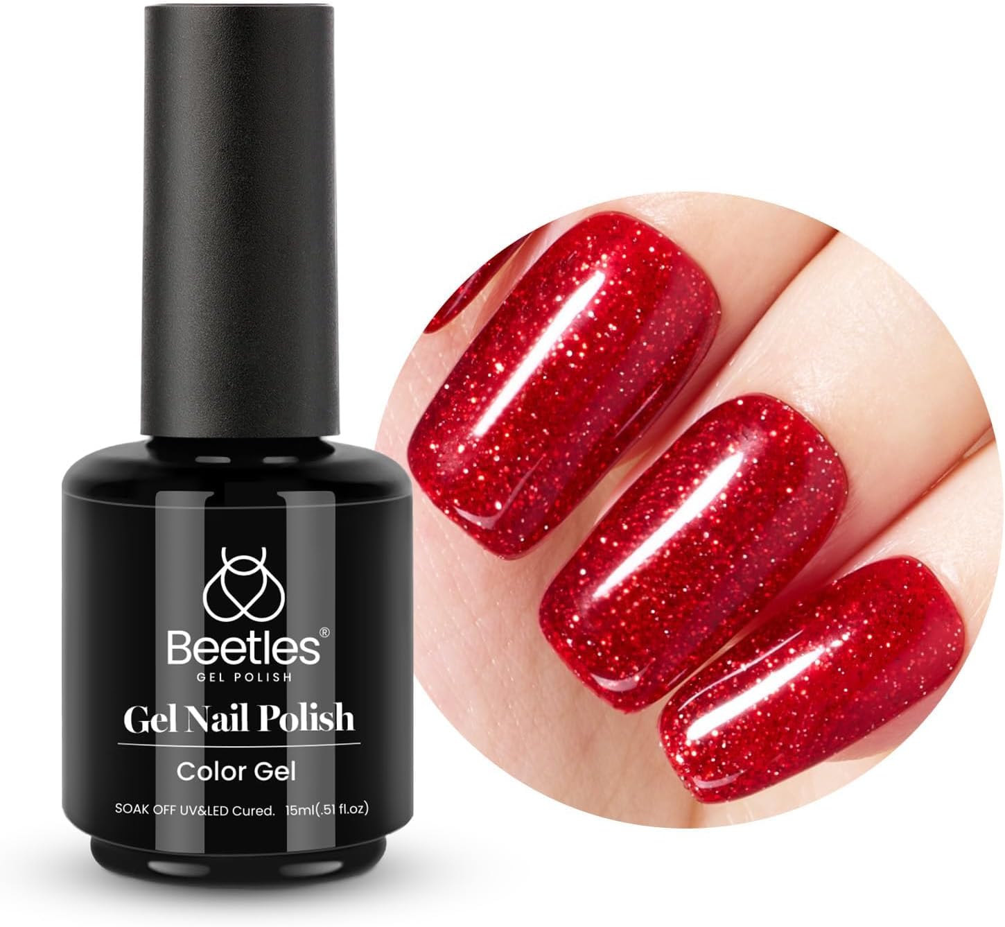 beetles Gel Polish 15ml Glitter Shimmer Red Berry Wine Red Fine Glitter