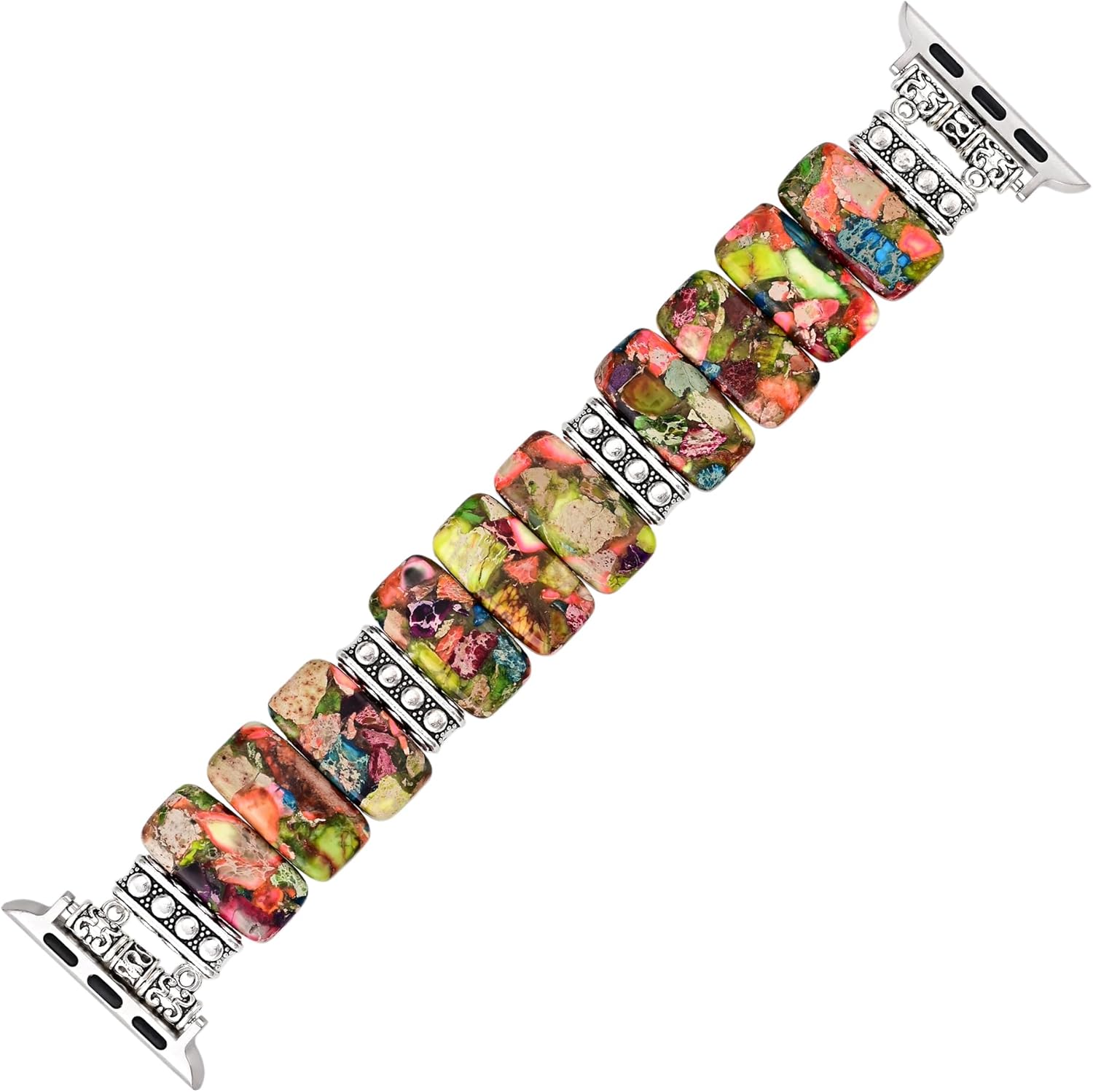 Jasper Handmade Stretch Watch Band: Boho Jasper Handmade Watch Band Bohemian Natural Stone Smartwatch Stretch Bands Compatible with Apple Watch 38mm/40mm/41mm/42mm/44mm/45mm