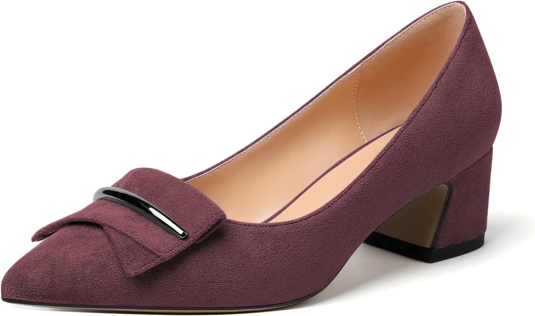 Elashe Women Block Heel Pumps|Pointed Toe Court Shoes|Buckle Design Mid Block Heels|Slip on Heeled Shoes|Elegant Office Ladies Business Pump Shoes