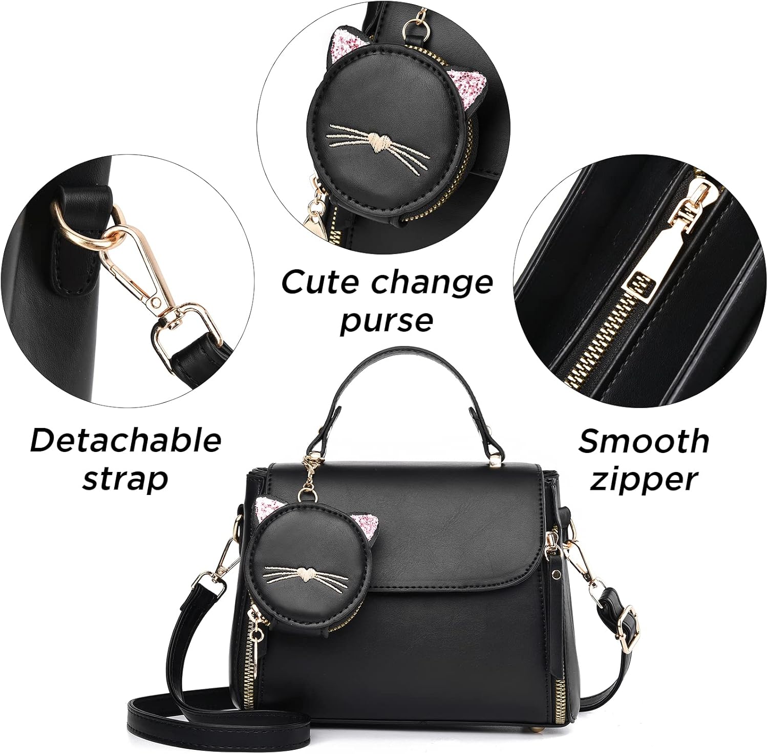 I IHAYNER Fashion Purses and Handbags for Women Top Handle Bag Girls Small Crossbody Shoulder Bag for Ladies with Kitty Purse - Image 7