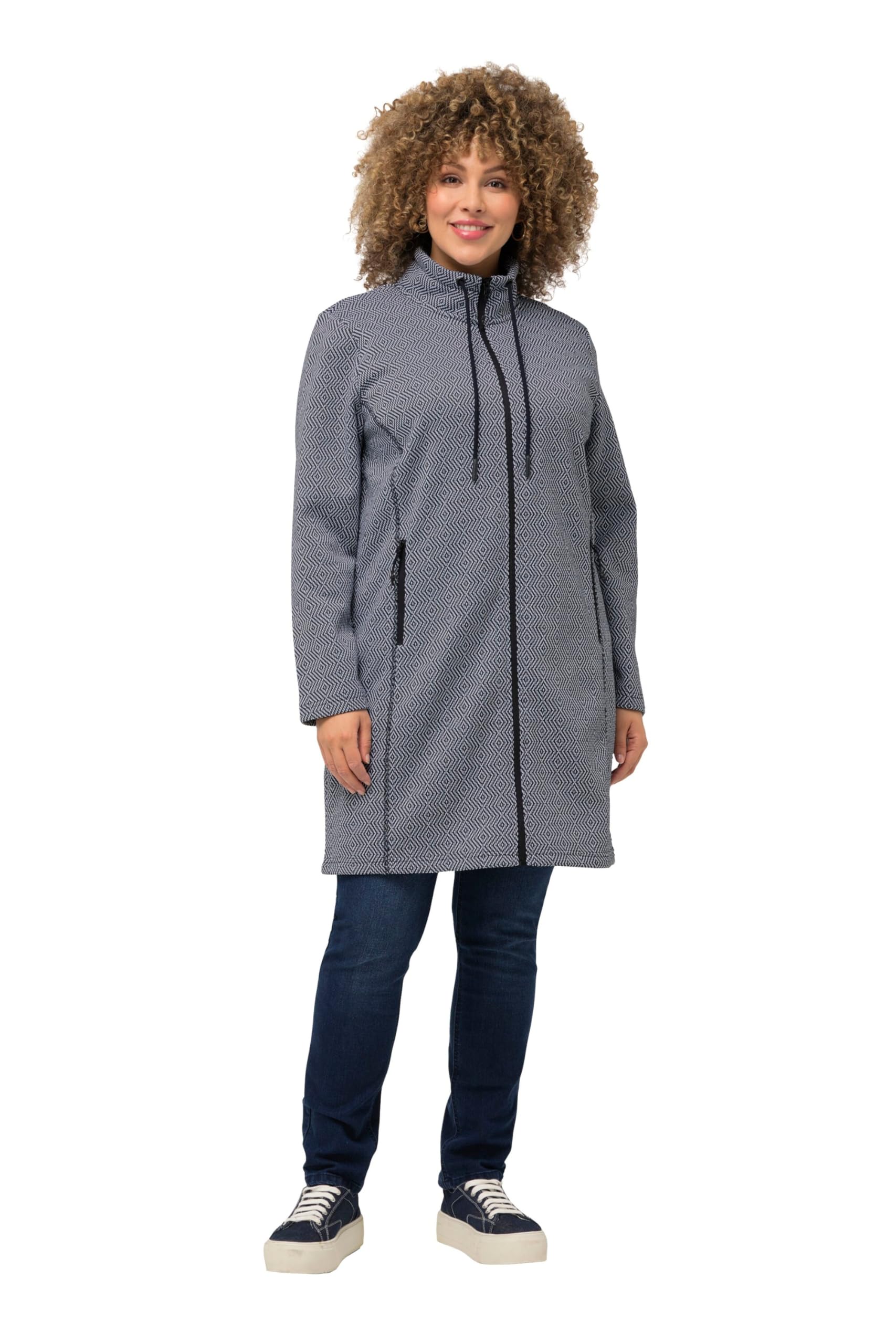 Ulla Popken Women's Fleece-Strickjacke Lang Cardigan Sweater, Schwarz, 42-44