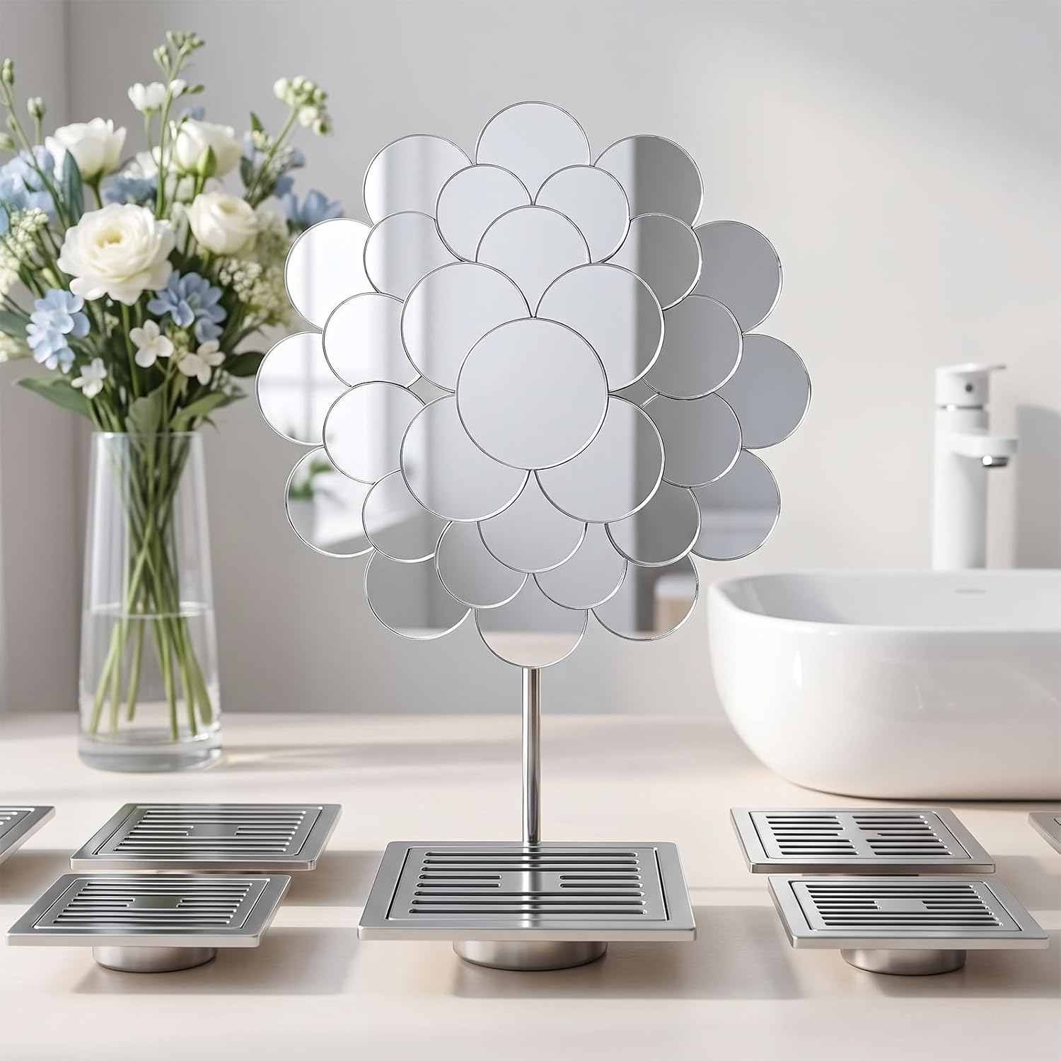 50 Pcs Small Circle Mirrors for Crafts,Craft Mirrors, Acrylic Mirror Tiles for DIY Crafts,Mini Round Silver (1.97 x 1.97 Inches)