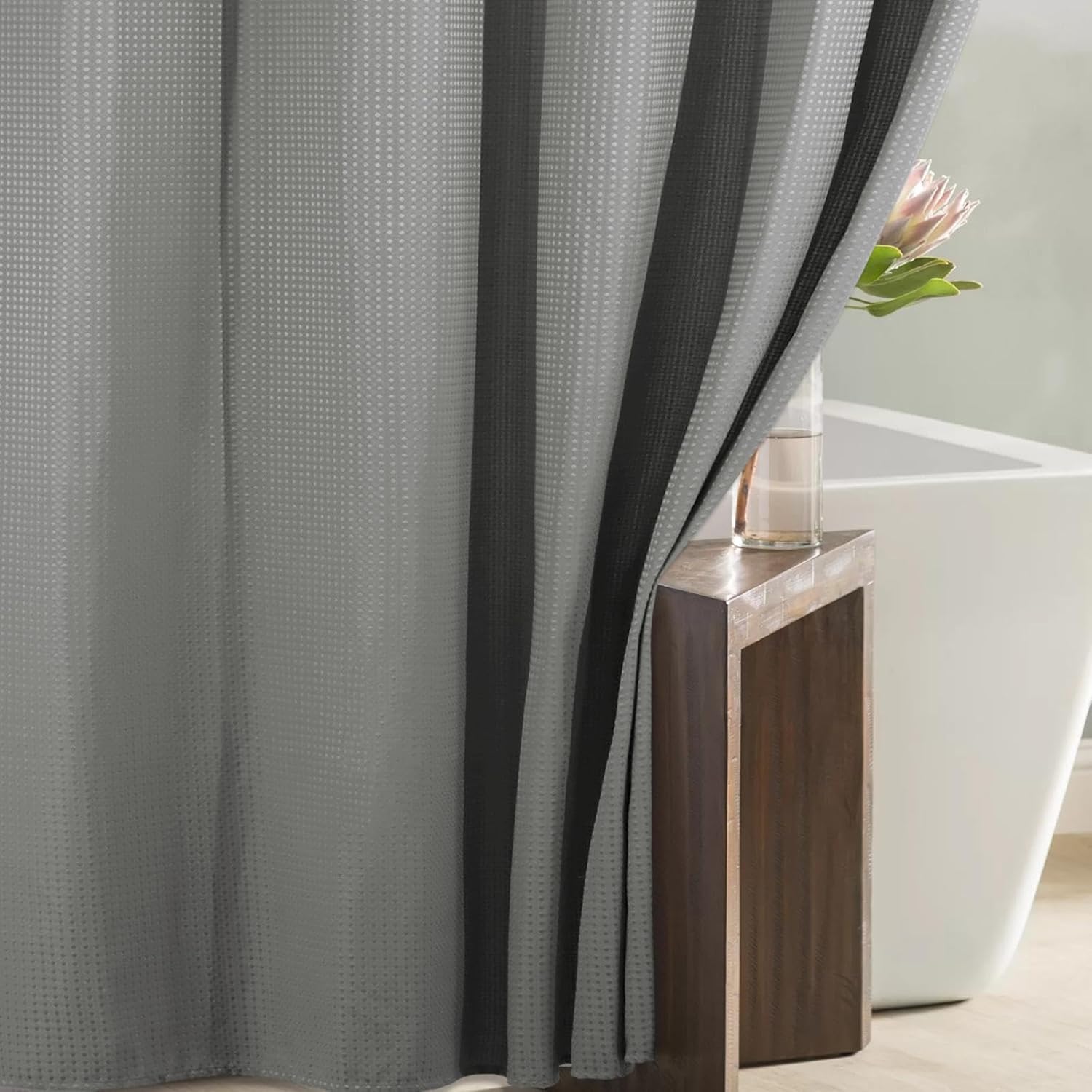 Brown Extra Long Shower Curtain: 84 Inch Long Taupe Waffle Weave Heavy Duty Fabric Shower Curtains for Bathroom - 256 GSM Water Repellent Washable Thick Polyester Cloth Bath Curtain - 72x84