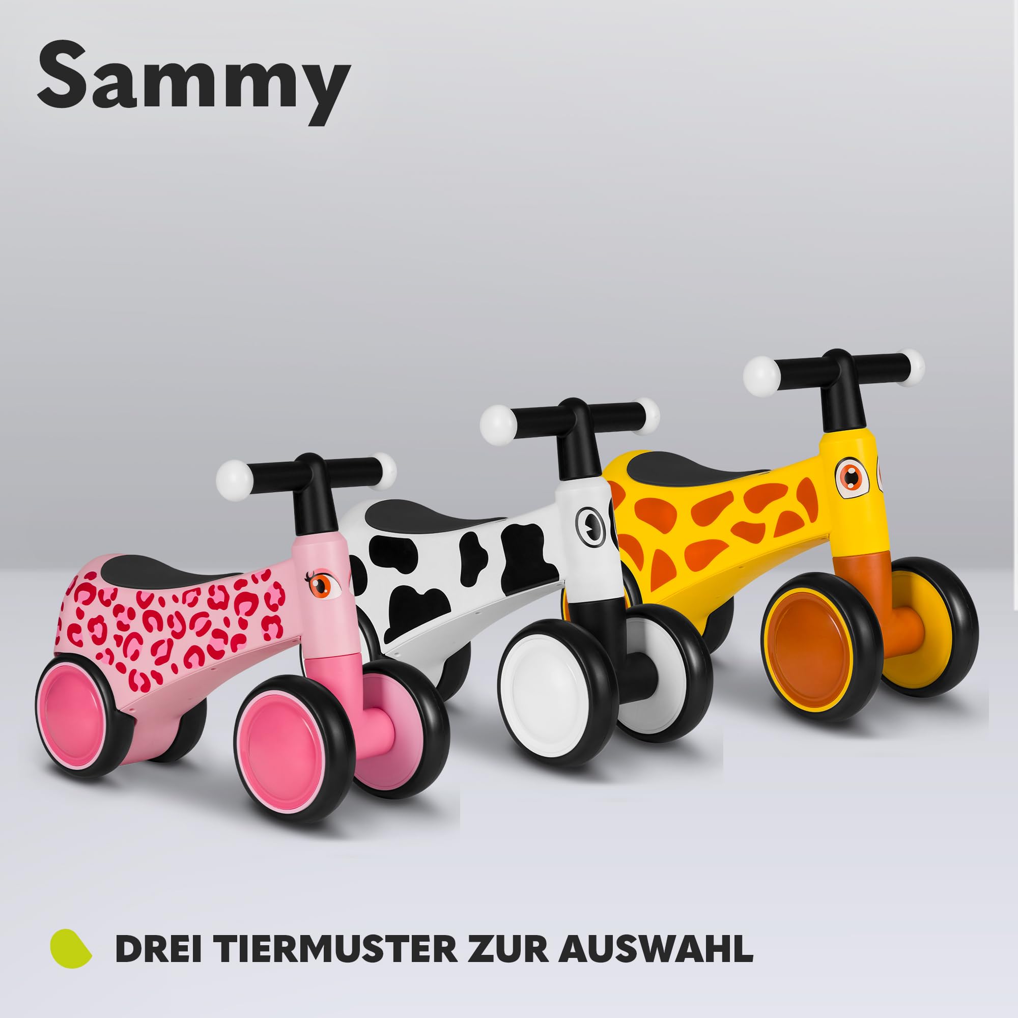 LIONELO Sammy Laufrad ab 1 Jahr, Fahrrad ohne Pedal für 12-36 Monate Babys, Lauflernrad mit 4 Rädern bis 25 kg, rutschfeste Griffe, Baby Spielzeug - Erstes Laufrad für Jungen und Mädchen