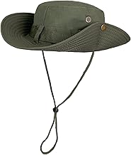 Safari Men's Sun Hat Wide Brim Piable Cotton Breathable Cowboy Style Boonie Style Bush Hat with Adjustable Chin for Hiking Fishing Hunting Camping
