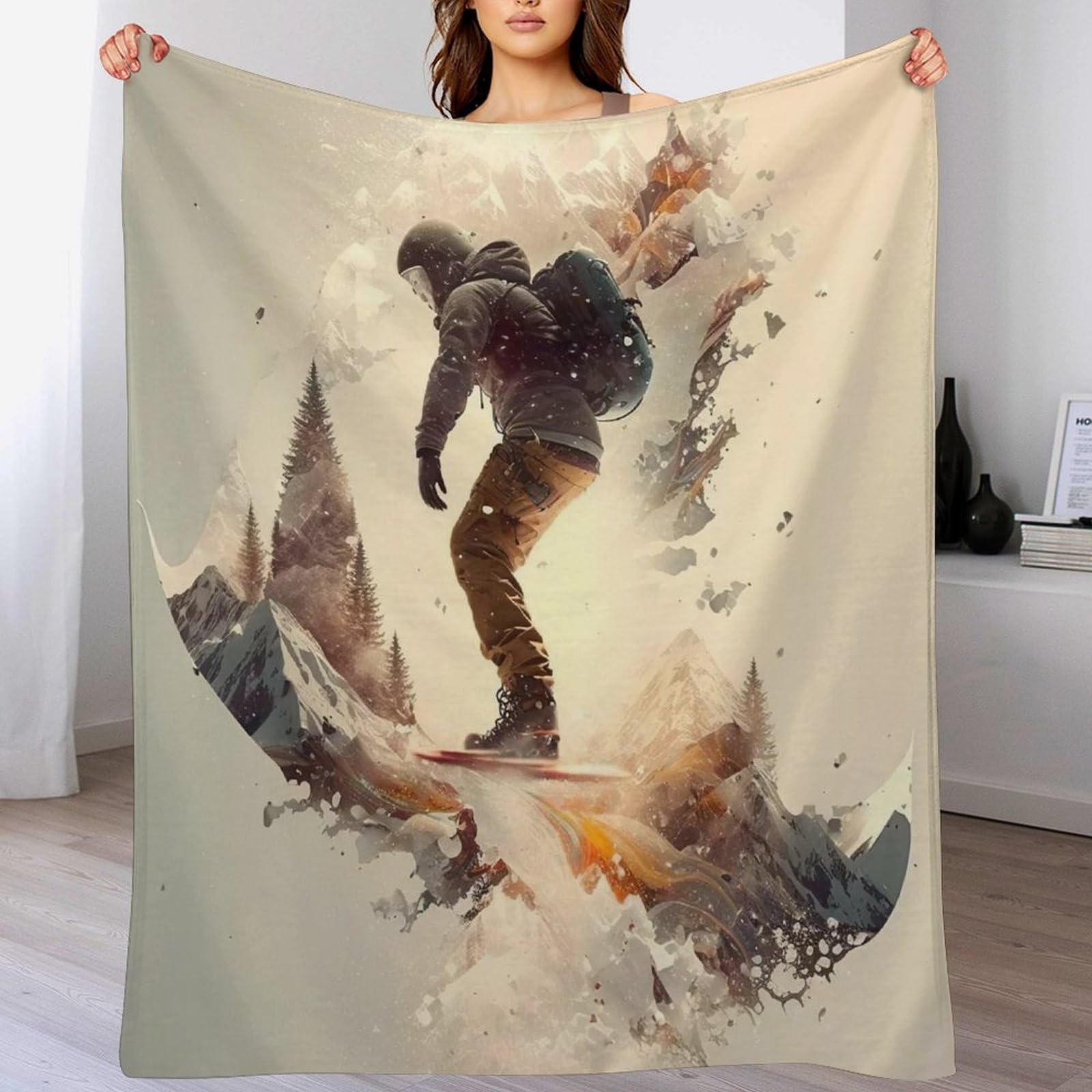 Couverture polaire flannel snowboard 130x150cm plaid doux et thermique lit canapé