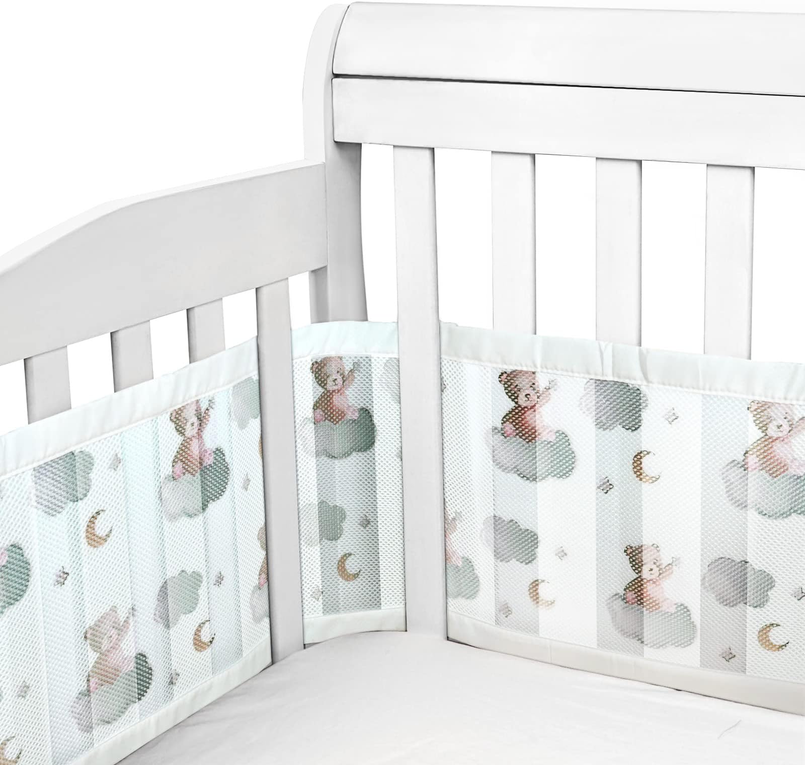 Luchild Cot Bumper - Baby Boys Girls Nursery Breathable Crib Bed Liner Bumper Set - Airflow Safe 3D Mesh Crib Liner (Sweet Dream Bear)
