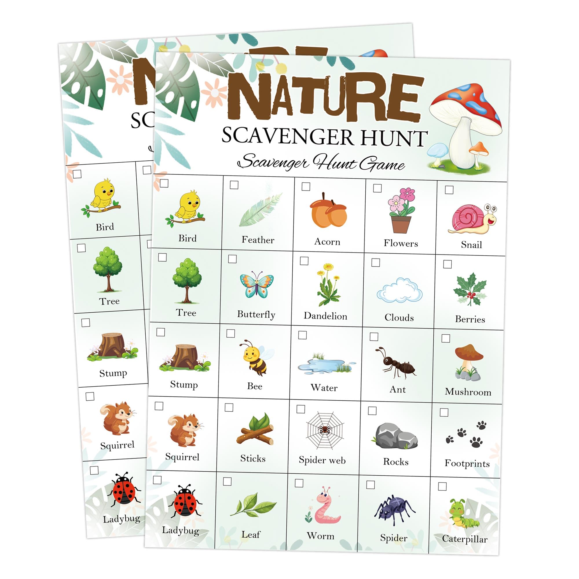 30 Pcs Nature Scavenger Hunt Cards 5x7 Inch-Activity Card Set for Car Trips, Camping & Outdoor Adventures - Educational Team Games for Family Travel & School Field Trips