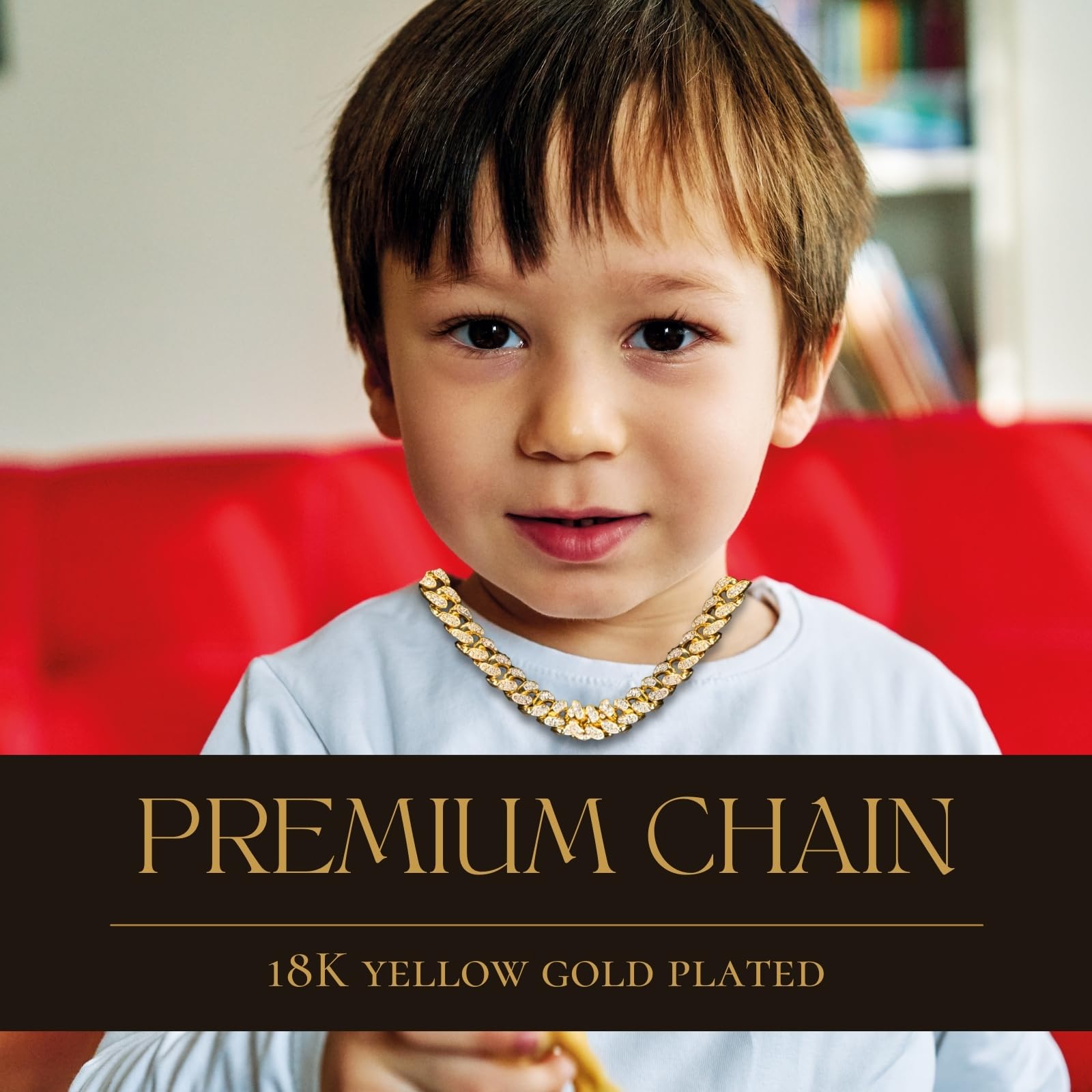 HALUKAKAH Chaîne à Maillons Cubains Bébé Tout-petit – TYCOON JUNIOR – Enfant Collier Plaqué Or 18K/Or Blanc Platine Petite Taille,Diamants de Laboratoire Sertis à Main,pour 2-5 Ans,avec Boîte Cadeau