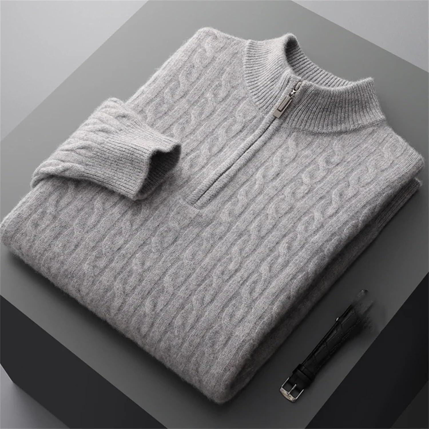 Men's Thickened Twist Top Zipper Neck Bottoming Shirt Winter Merino Cashmere Sweater Large Size Knitted Pullover